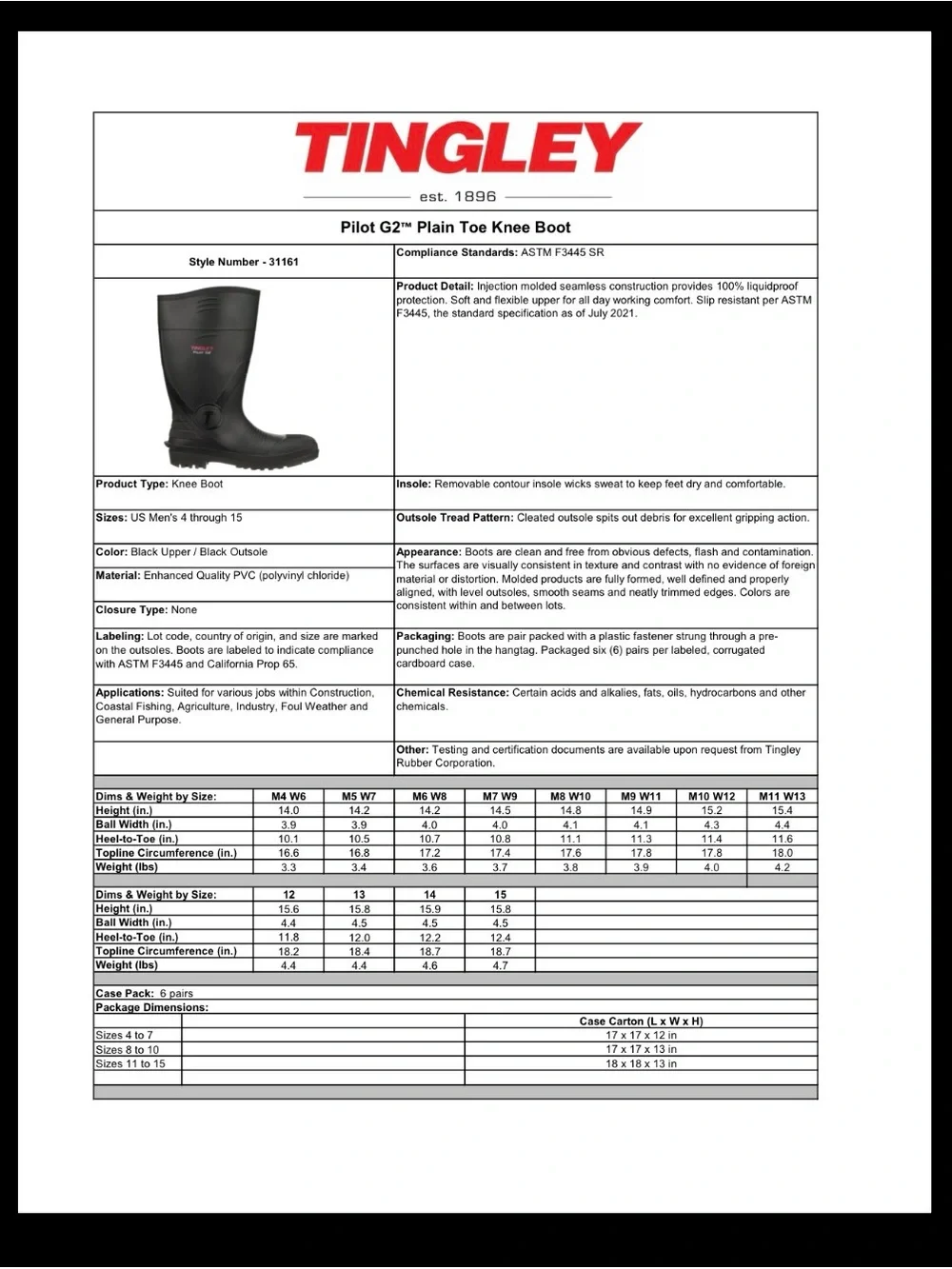 Tingley Pilot G2  Safety Toe Black Men's Waterproof Rain & Snow Boots